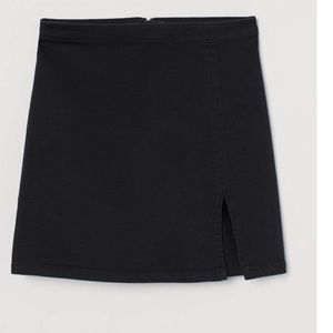 High Waisted Stretch Denim Black Slit Mini Skirt